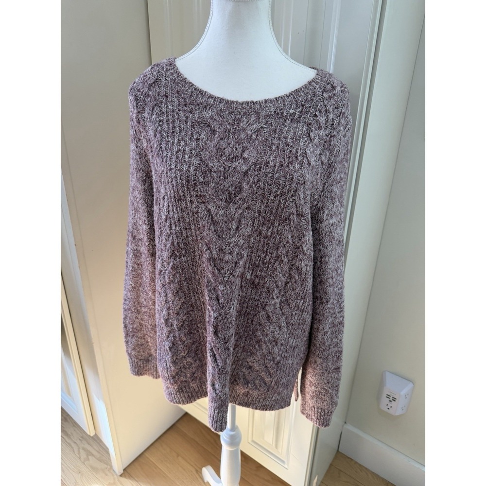 Tommy Hilfiger Cable Knit Sweater Womens Large Purple Marled Chunky Cozy Preppy